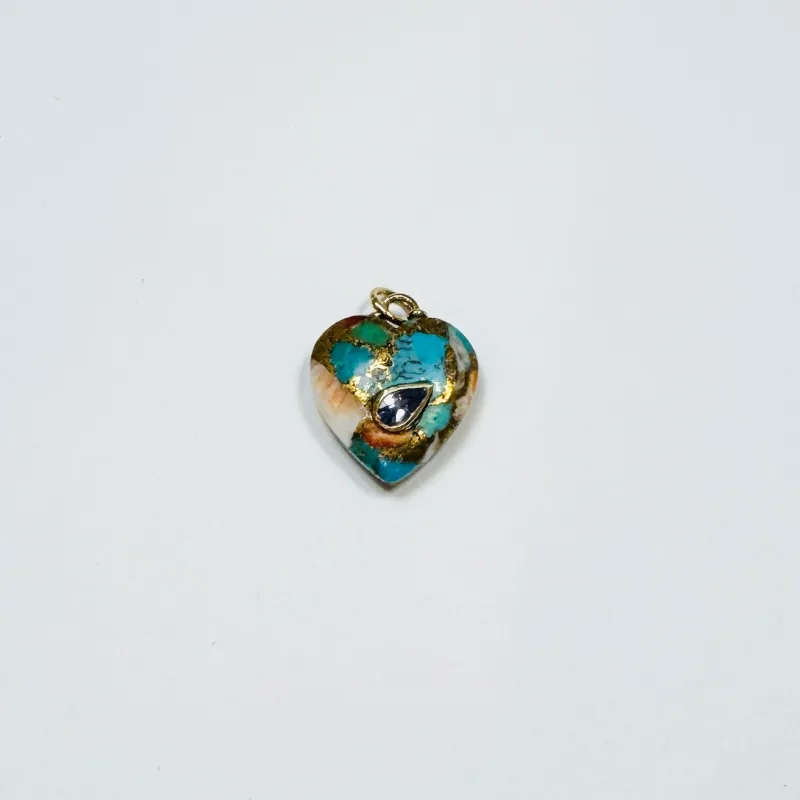 puffy oyster turquoise heart pendant with tanzanite sold by Theodosia