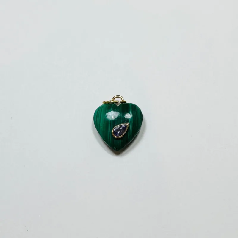 puffy malachite heart pendant with tanzanite sold by Theodosia