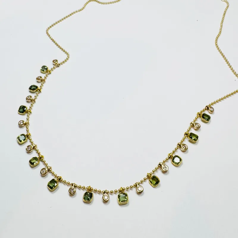 green sapphire and diamond fringe necklace sold by Theodosia