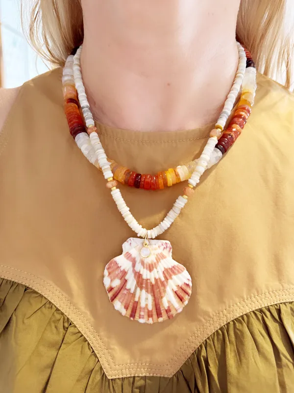 fire opal heishi necklace made by Theodosia