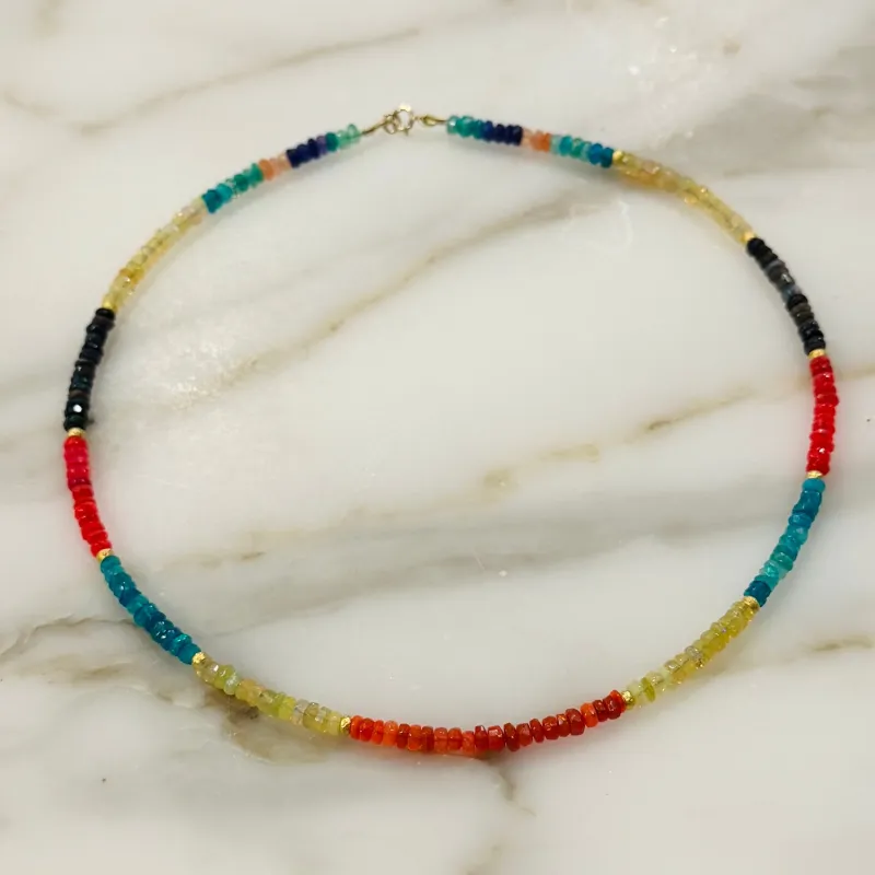 multicolored Ethiopian opal with gold beads sold by Theodosia