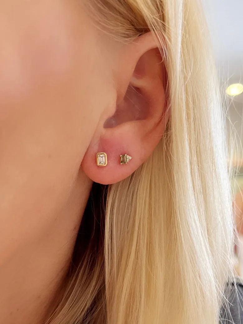 green sapphire baguette and diamond cluster studs sold by Theodosia product image thumbnail 2