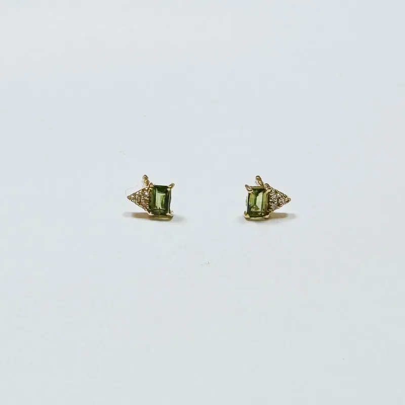 green sapphire baguette and diamond cluster studs sold by Theodosia