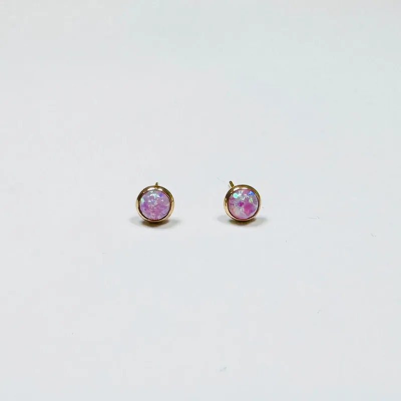 bezel pink opal studs sold by Theodosia