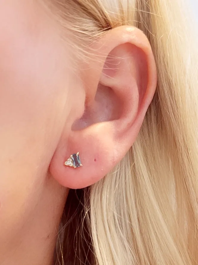 blue topaz baguette and diamond cluster studs sold by Theodosia product image thumbnail 2