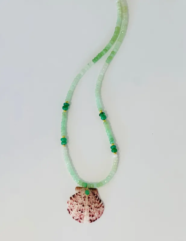 chrysoprase necklace with shell pendant sold by Theodosia