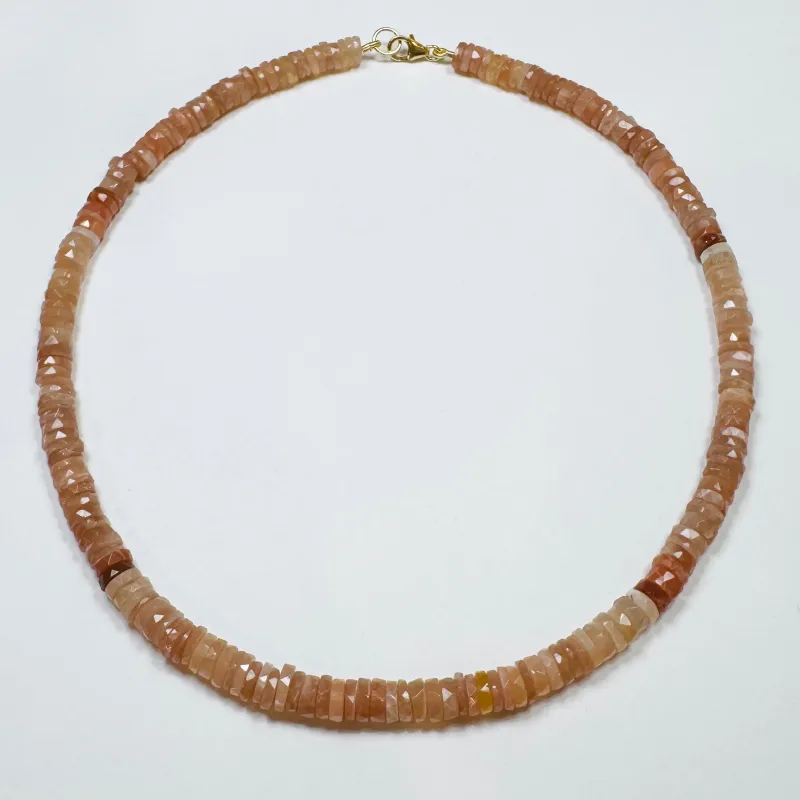 shaded peach moonstone heishi necklace sold by Theodosia
