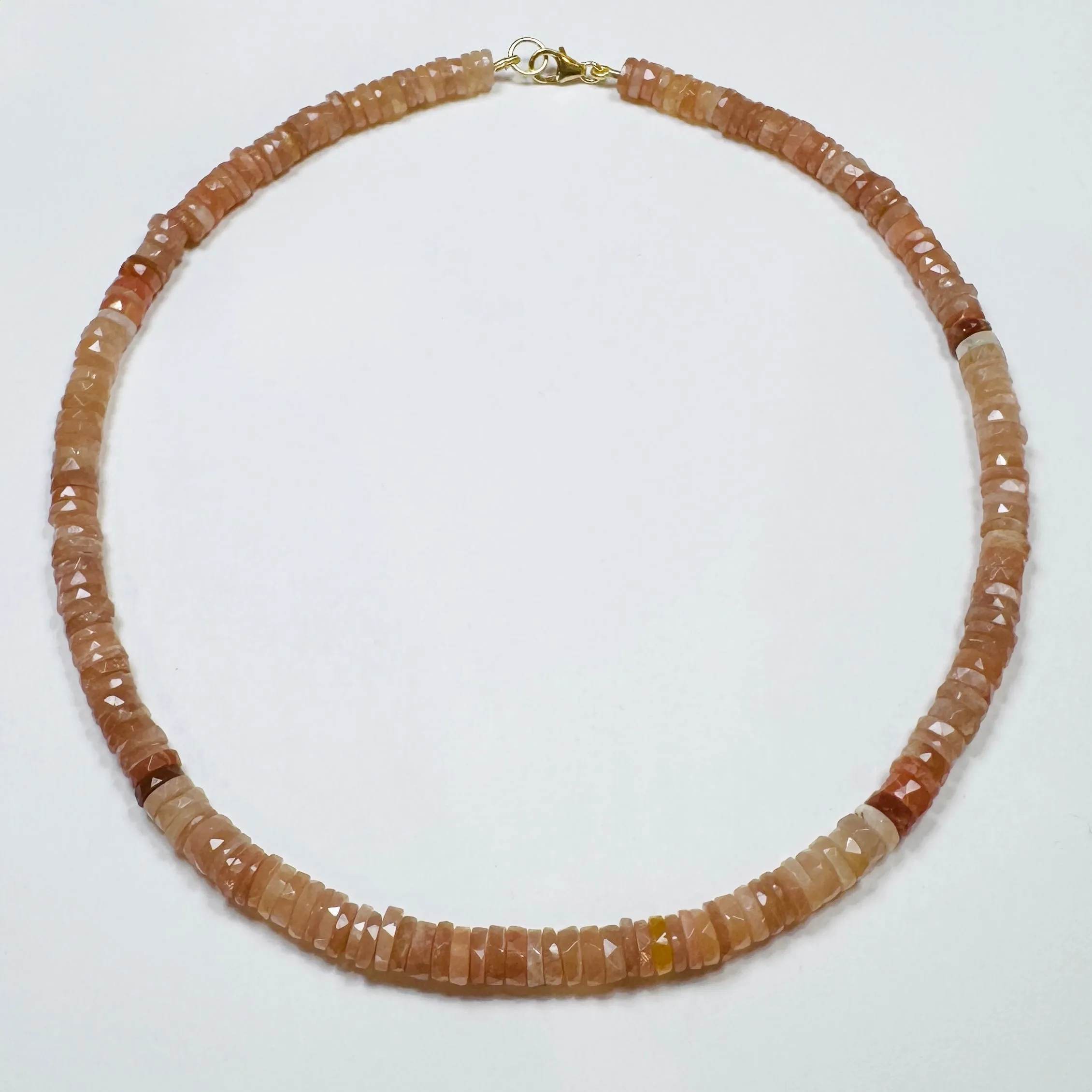 shaded peach moonstone heishi necklace sold by Theodosia