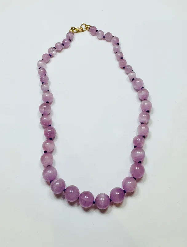 Kunzite knotted gumball necklace sold by Theodosia