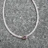 pink opal heishi necklace with bezel set pink tourmaline sold by Theodosia