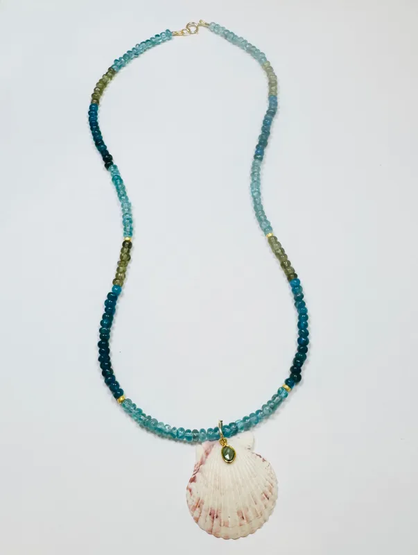 shaded apatite necklace with shell pendant sold by Theodosia