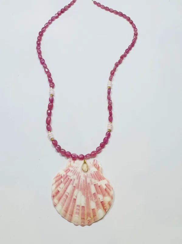 pink sapphire and conch necklace with shell pendant sold by Theodosia