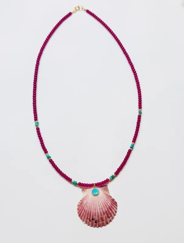 CN Coral and turquoise necklace with shell pendant sold by Theodosia