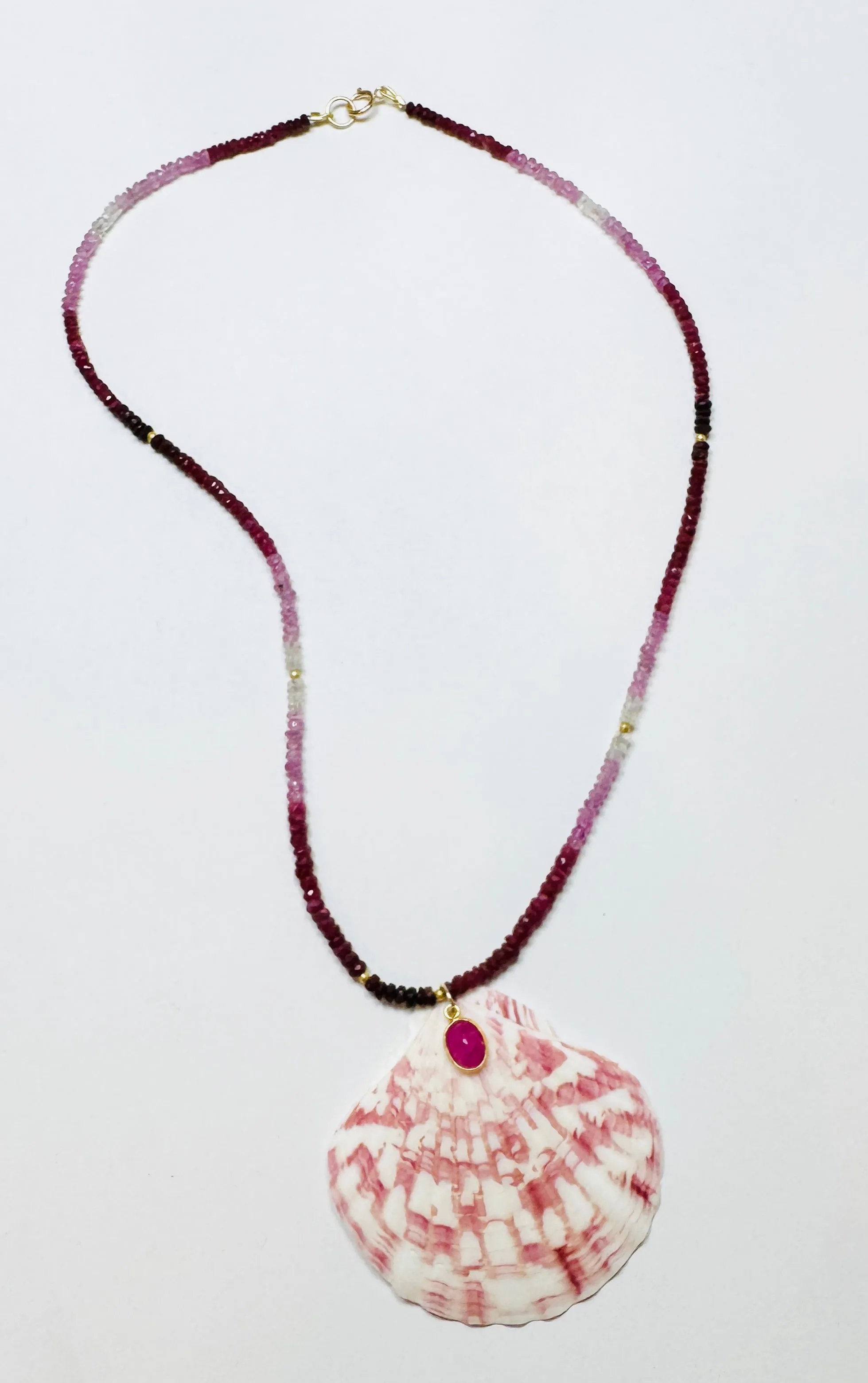 CN ruby necklace with shell pendant sold by Theodosia