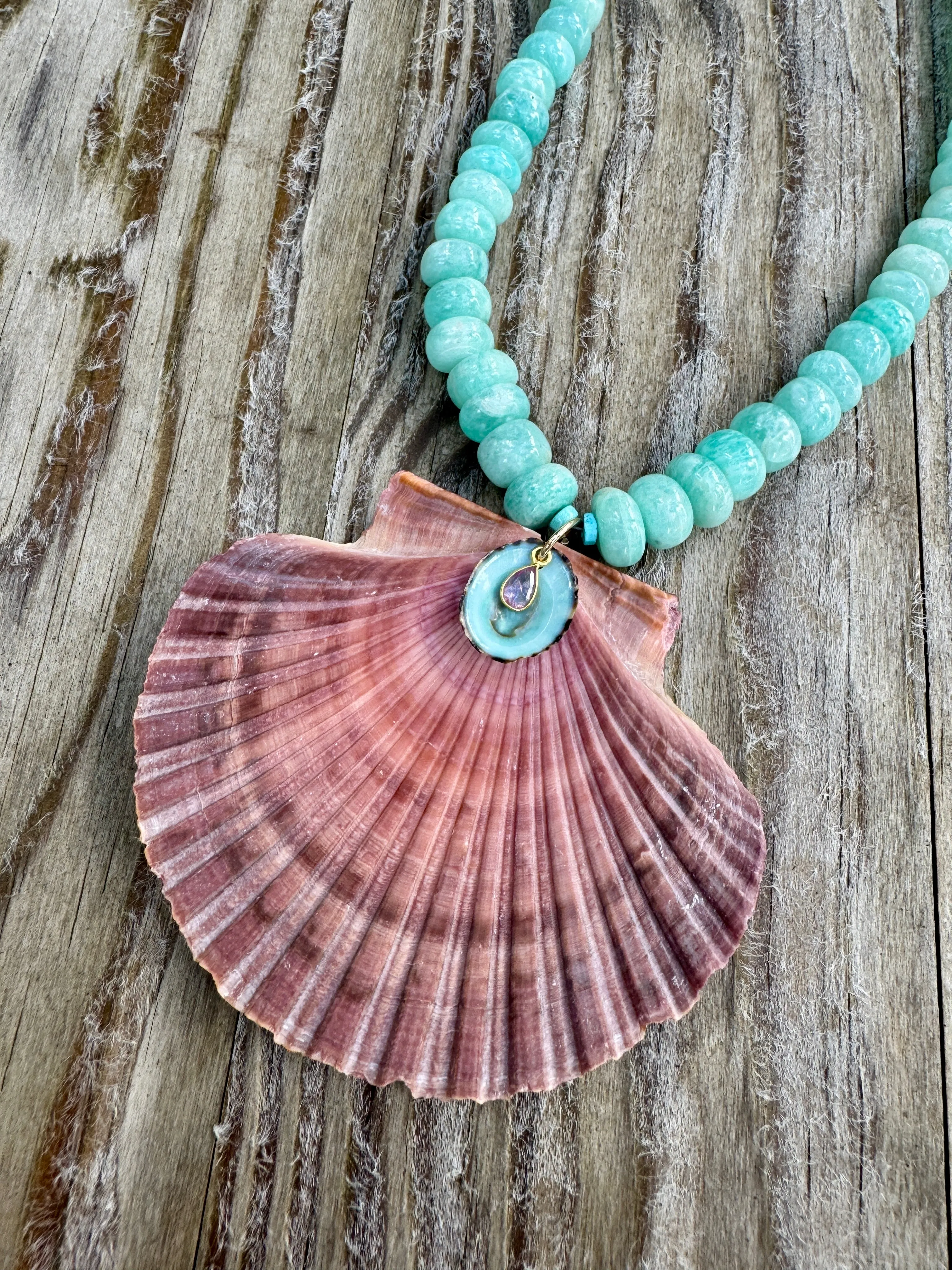 Amazonite and shell statement necklace sold by Theodosia product image thumbnail 2