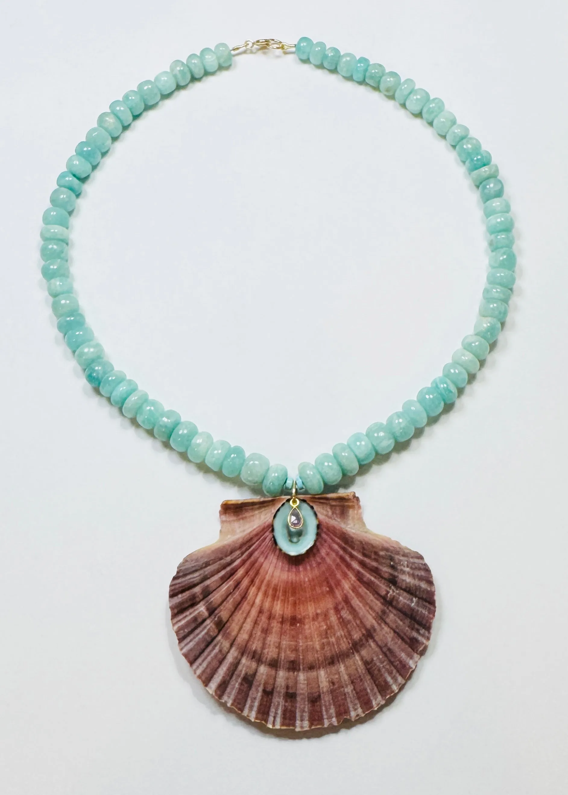 Amazonite and shell statement necklace sold by Theodosia