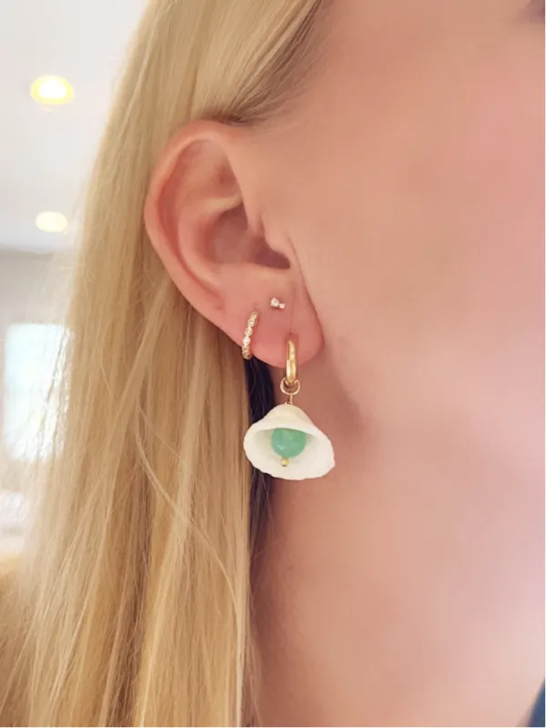 shell and chrysoprase huggie charms sold by Theodosia