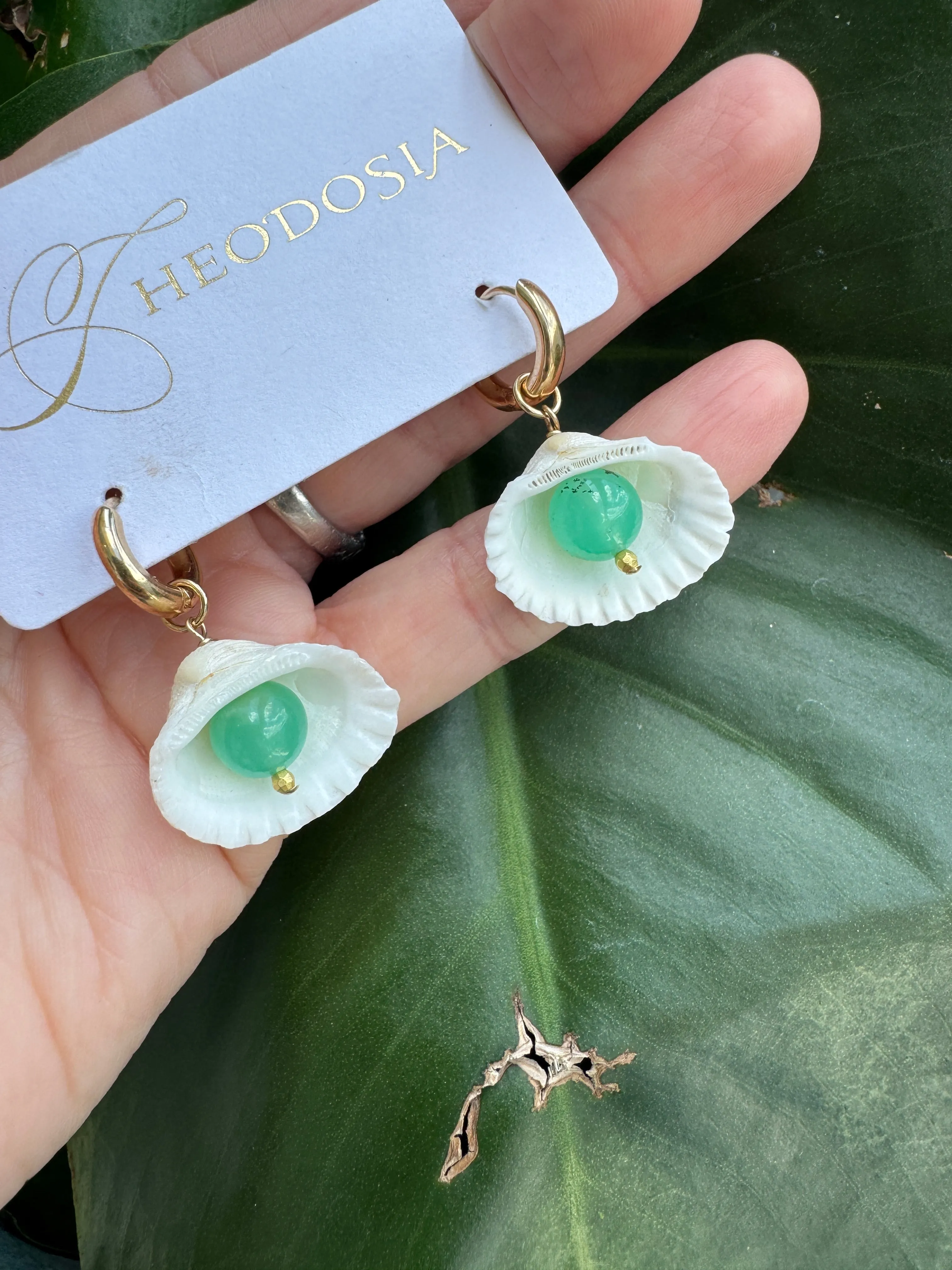 shell and chrysoprase huggie charms sold by Theodosia product image thumbnail 2