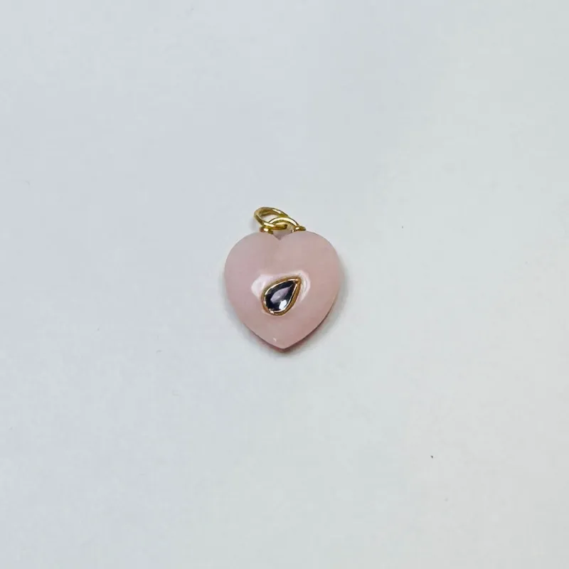 puffy pink opal heart pendant with tanzanite sold by Theodosia