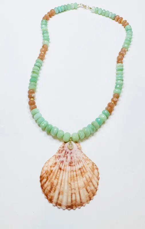 robins egg opal necklace with shell pendant sold by Theodosia