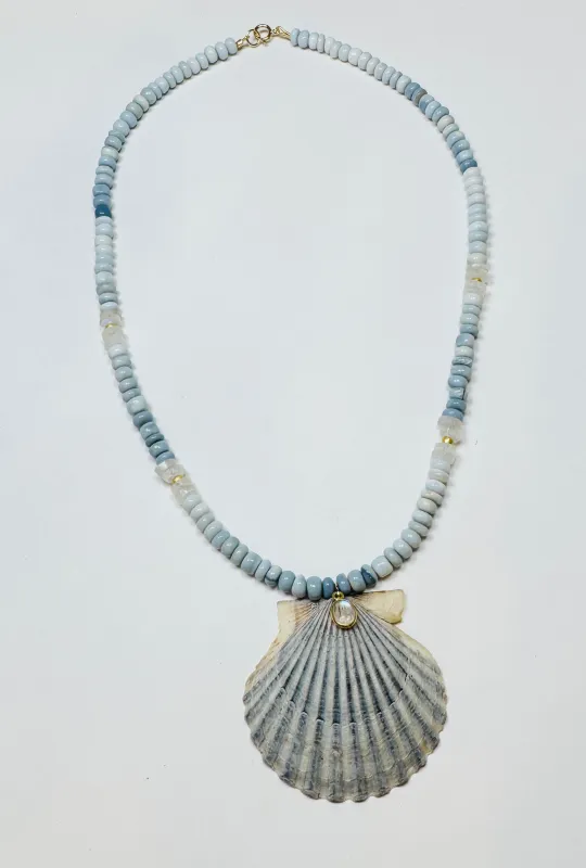 chambray opal and moonstone necklace with shell pendant sold by Theodosia