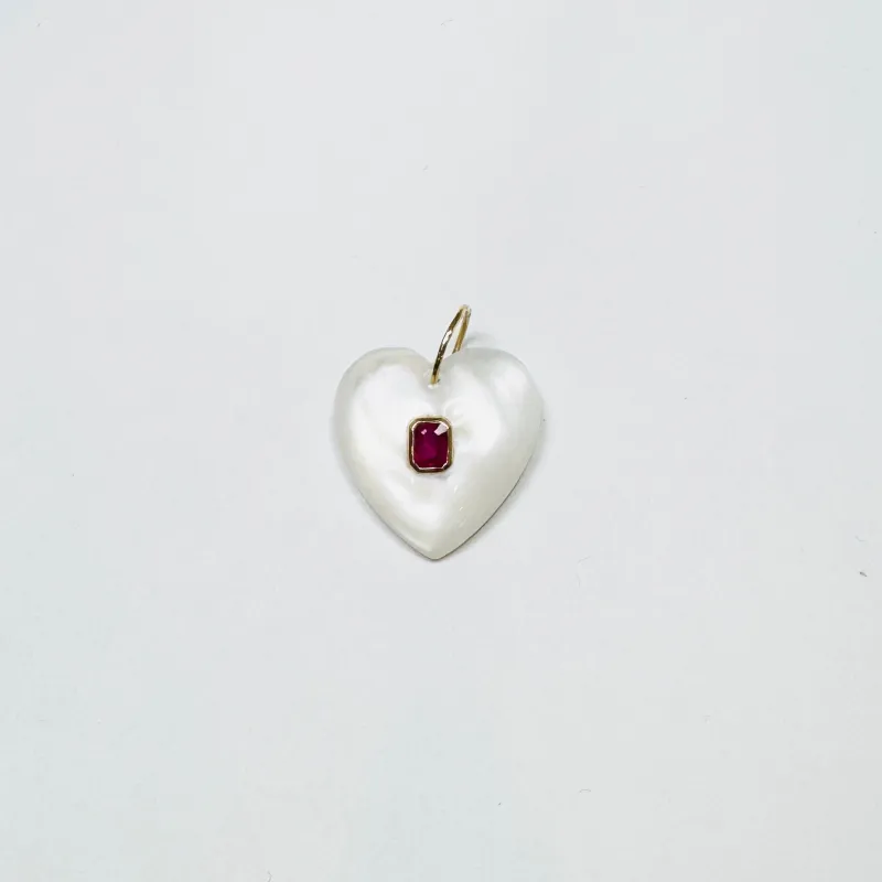 mother of pearl heart pendant with ruby sold by Theodosia