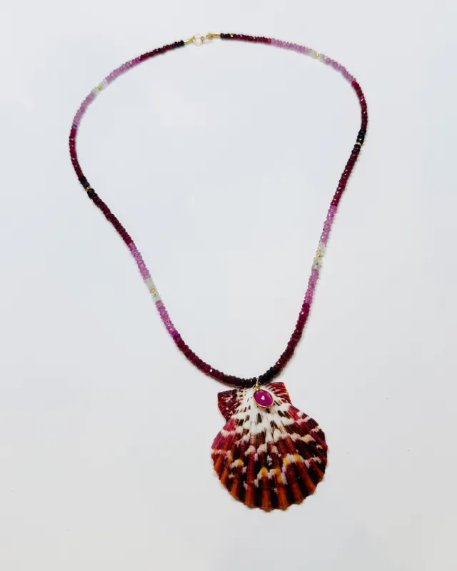 ruby necklace with shell pendant sold by Theodosia