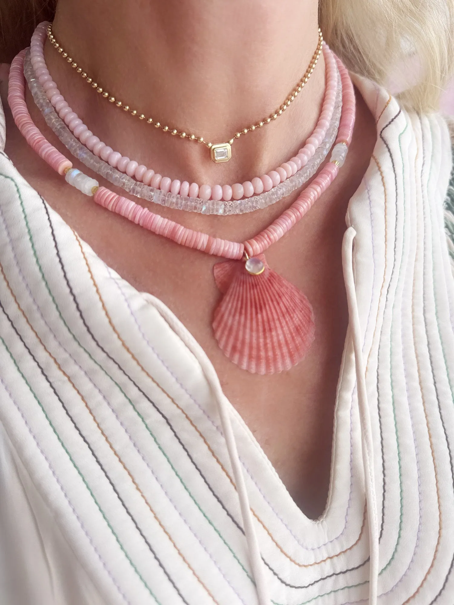 conch and moonstone necklace with shell pendant sold by Theodosia product image thumbnail 2