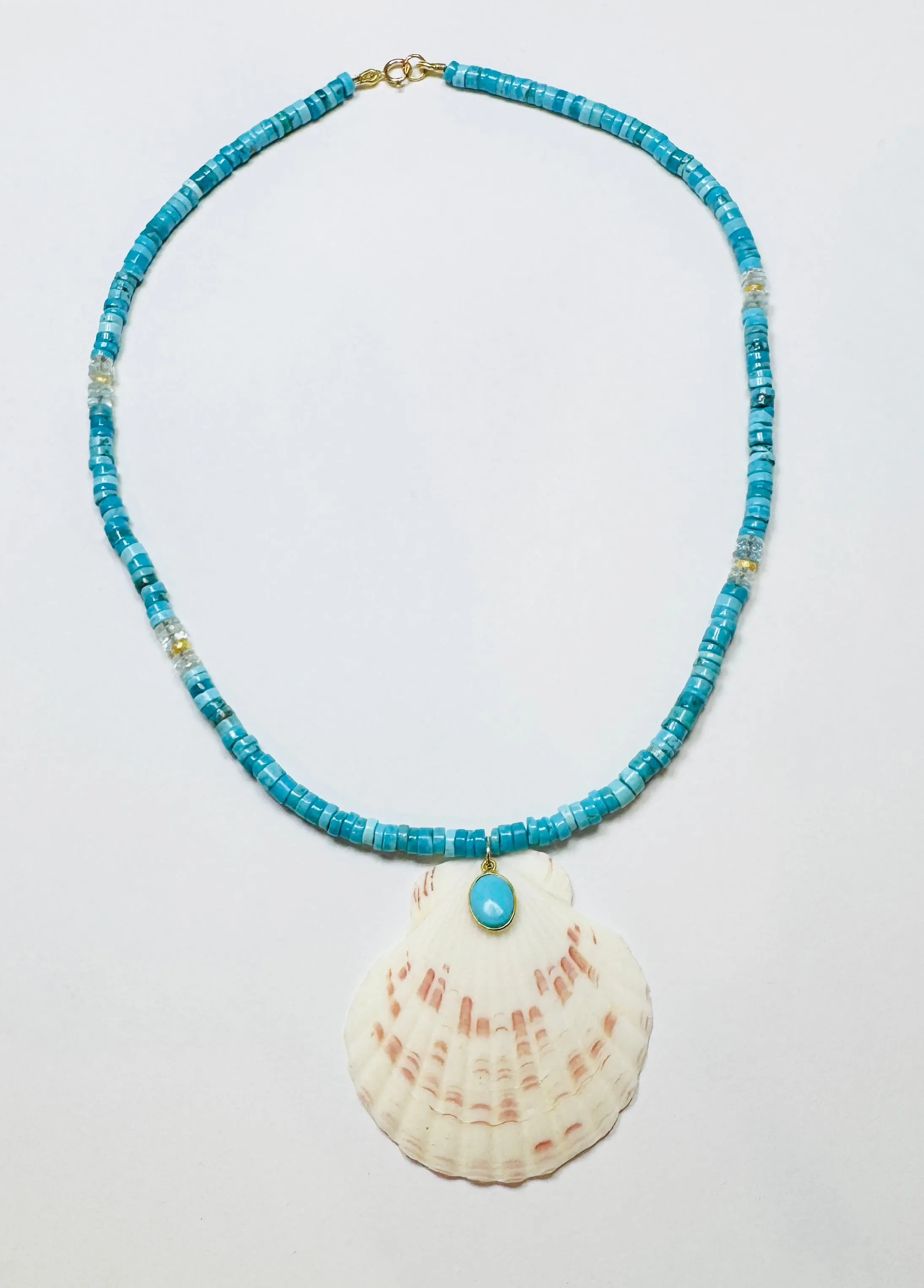 turquoise and moonstone necklace with shell pendant sold by Theodosia