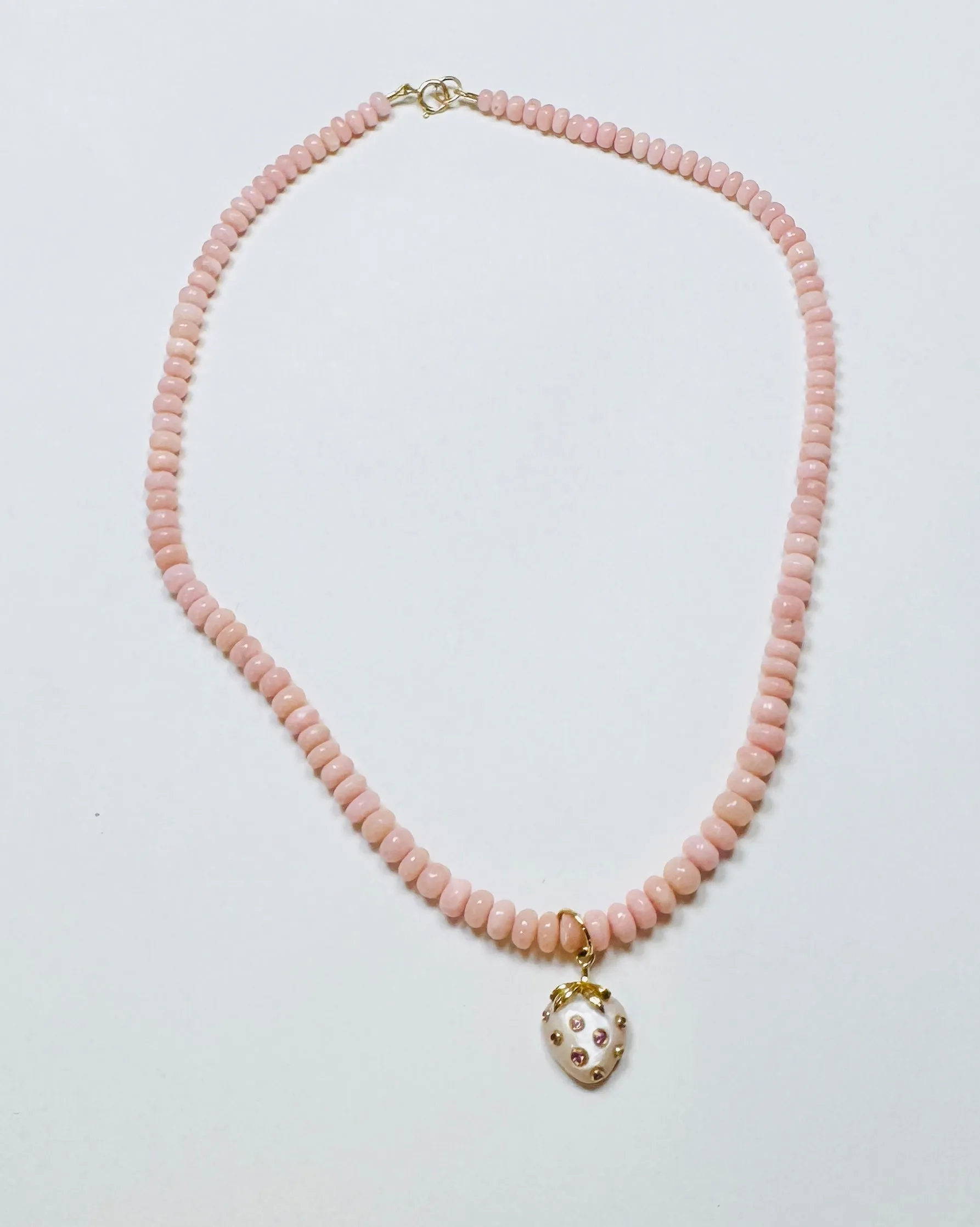 smooth AAA quality pink opal necklace with strawberry sold by Theodosia