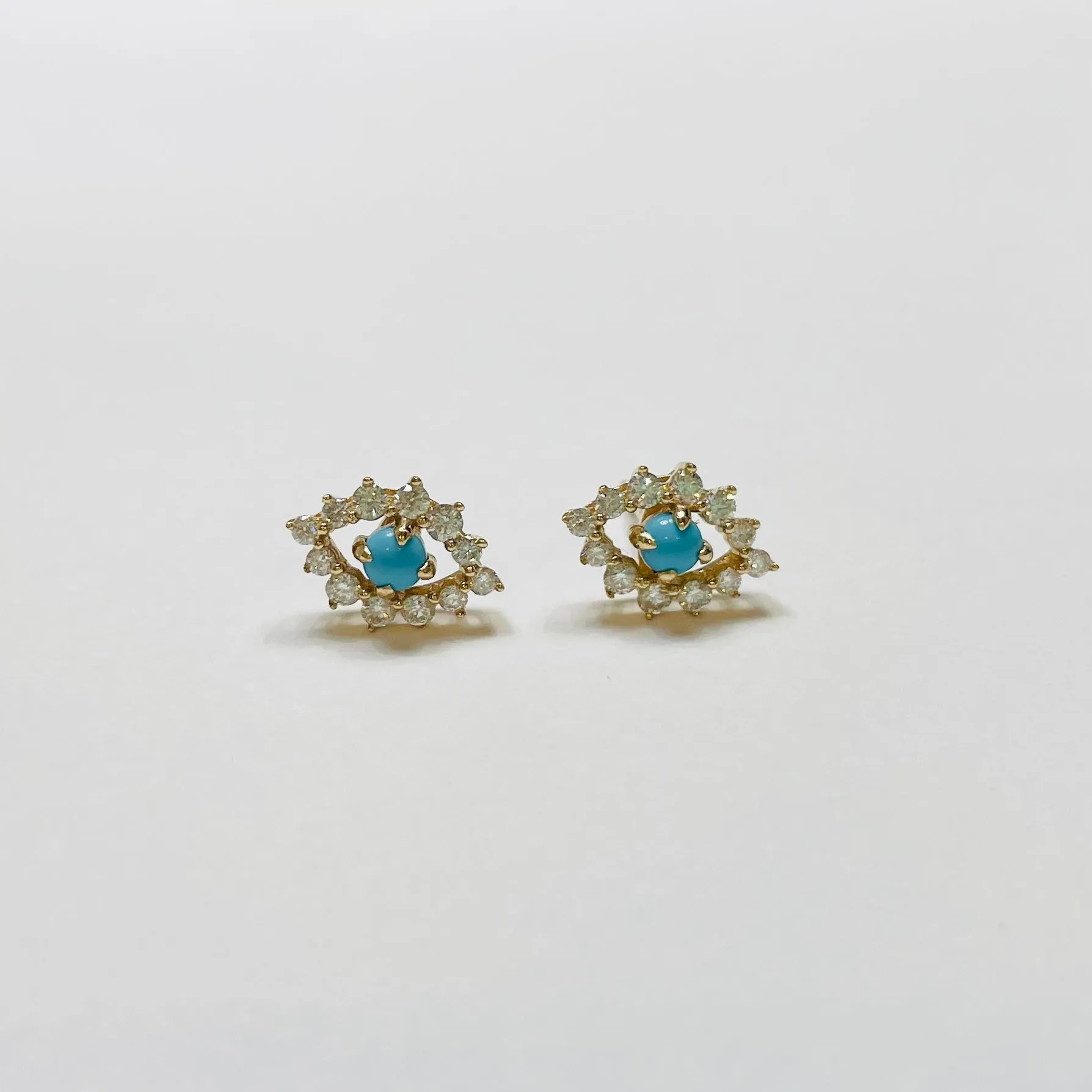turquoise and diamond evil eye studs sold by Theodosia product image thumbnail 2
