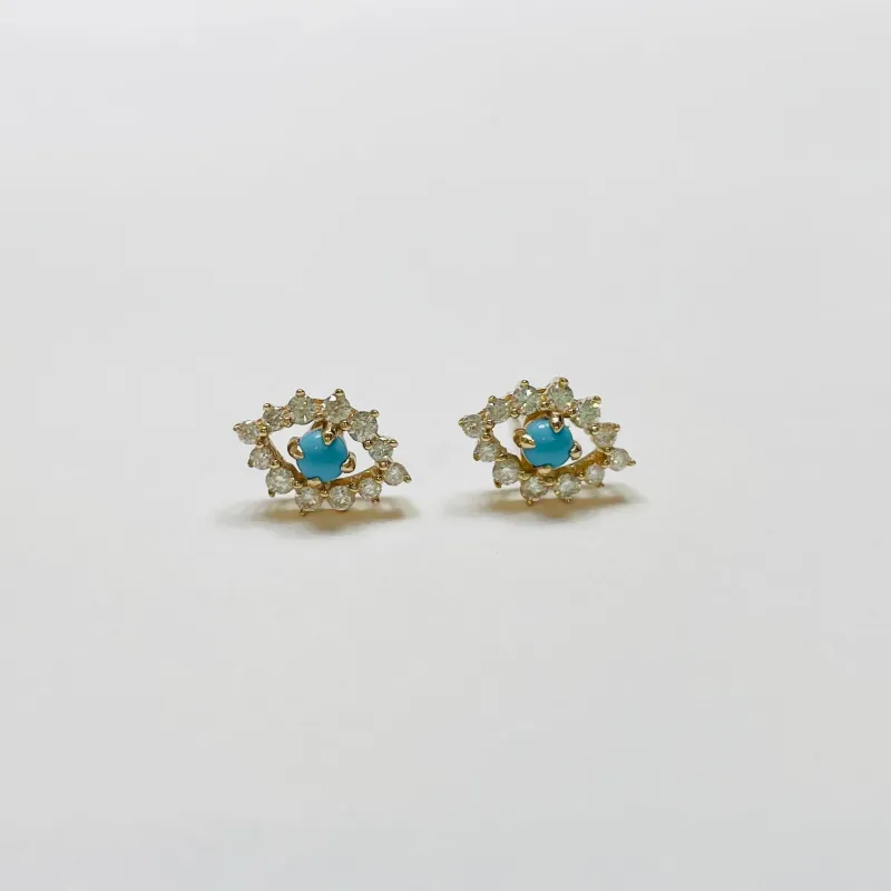 turquoise and diamond evil eye studs sold by Theodosia