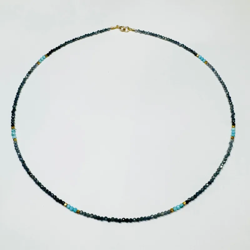 delicate blue sapphire necklace with turquoise and gold nuggets sold by Theodosia