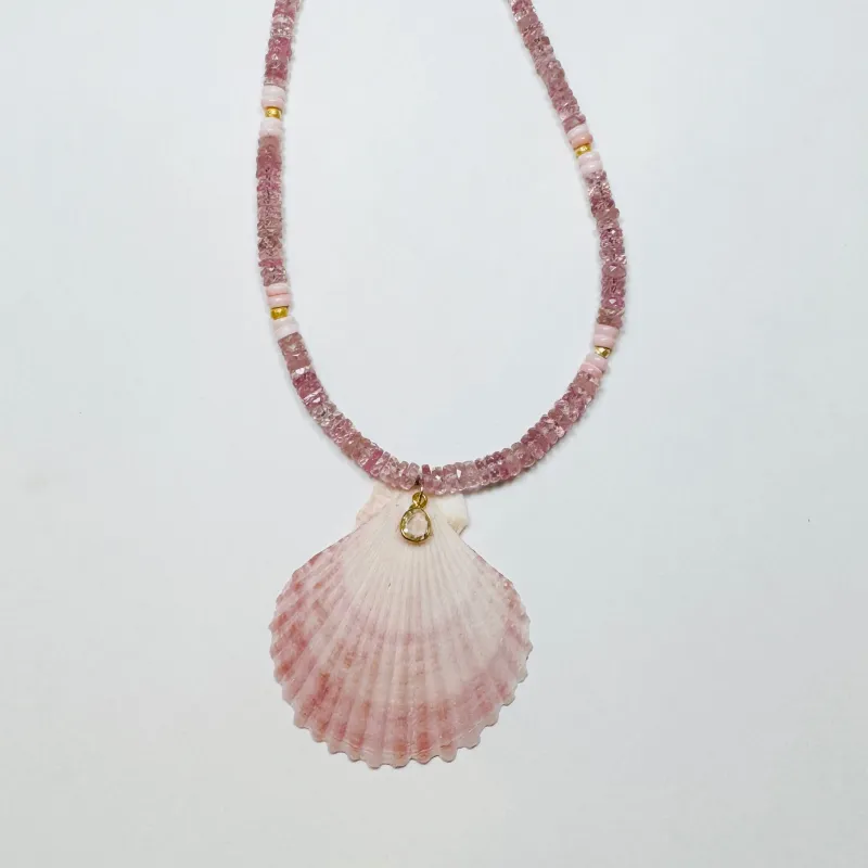 rose tourmaline necklace with shell pendant sold by Theodosia