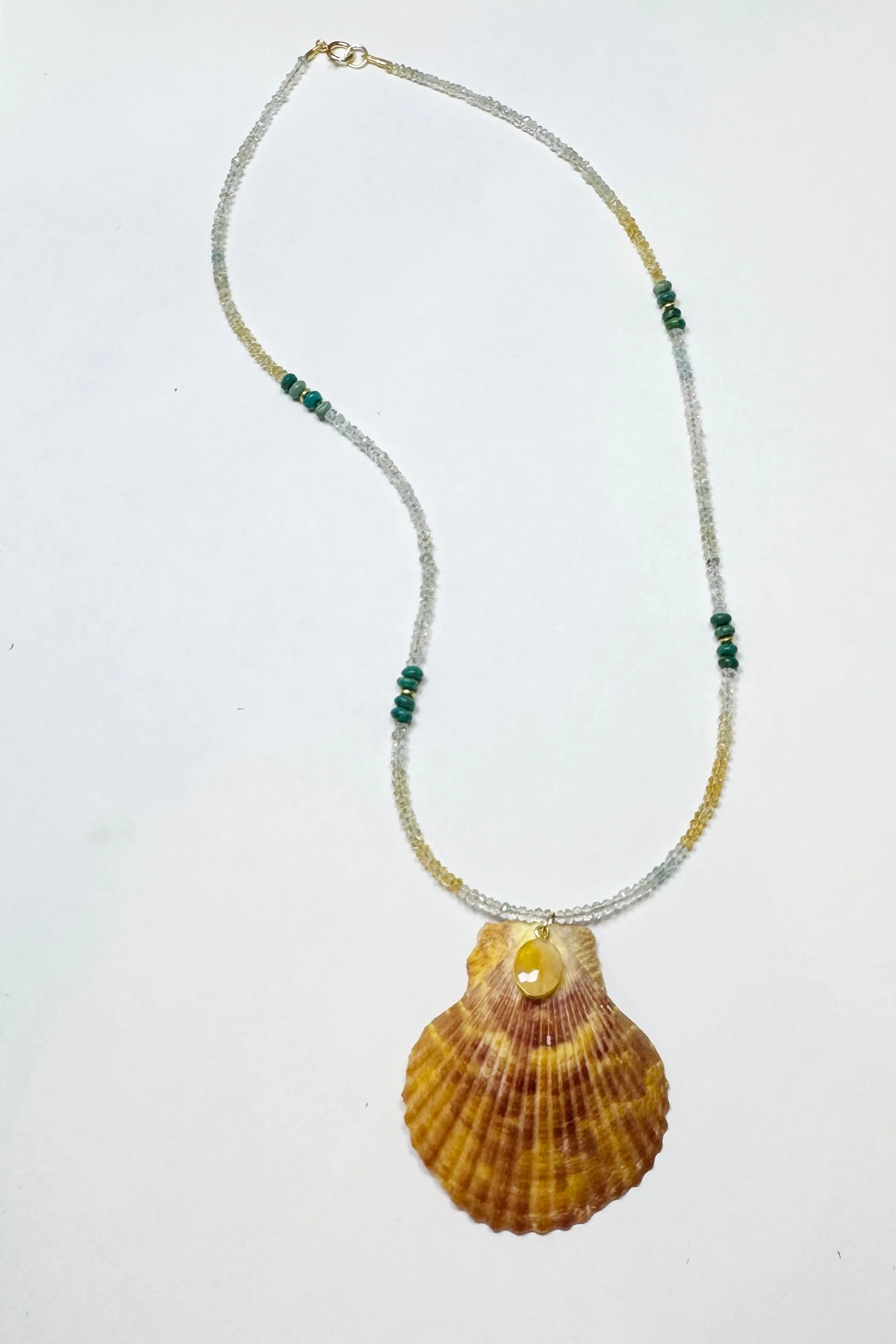 aquamarine necklace with shell pendant sold by Theodosia product image thumbnail 2