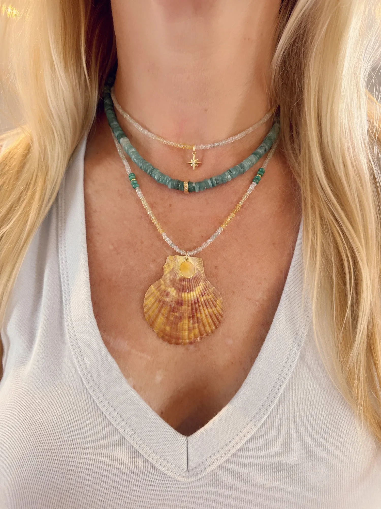 aquamarine necklace with shell pendant sold by Theodosia product image thumbnail 3