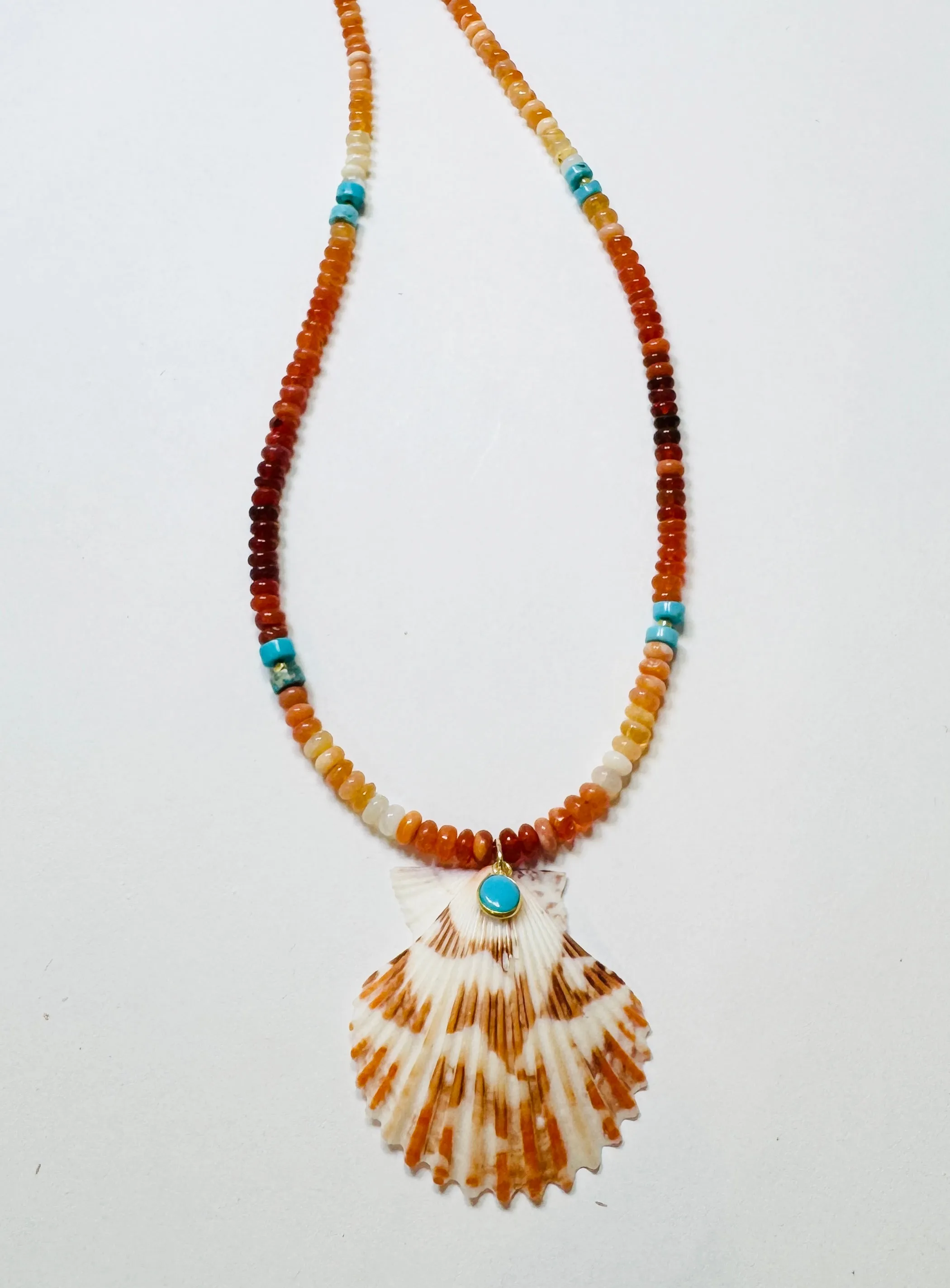 fire opal and turquoise necklace with shell pendant sold by Theodosia product image thumbnail 2