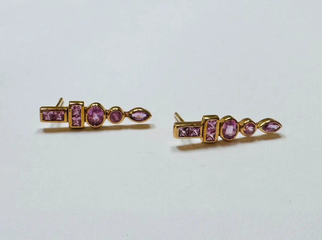 stacked geometric pink sapphire earrings sold by Theodosia