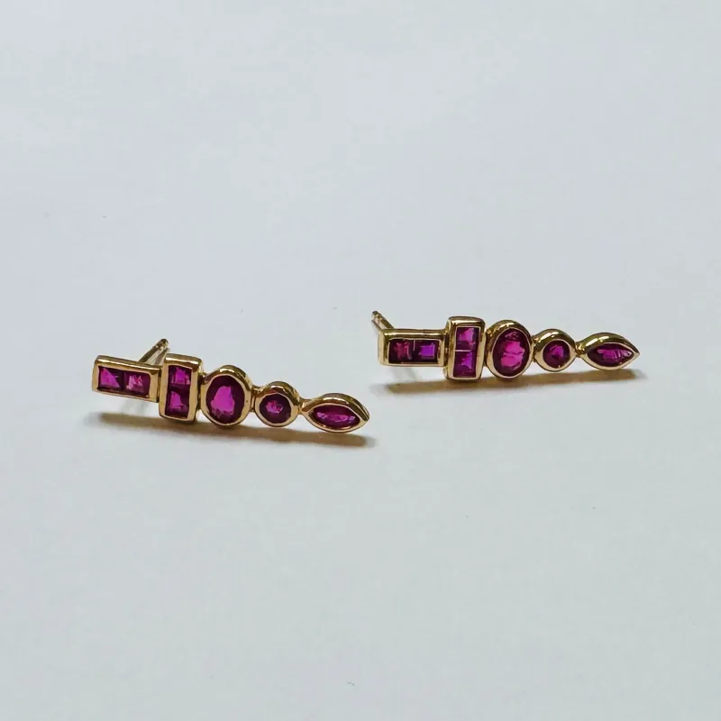 stacked geometric ruby earrings sold by Theodosia