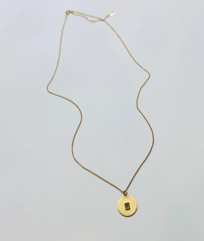 diamond baguette disc necklace sold by Theodosia