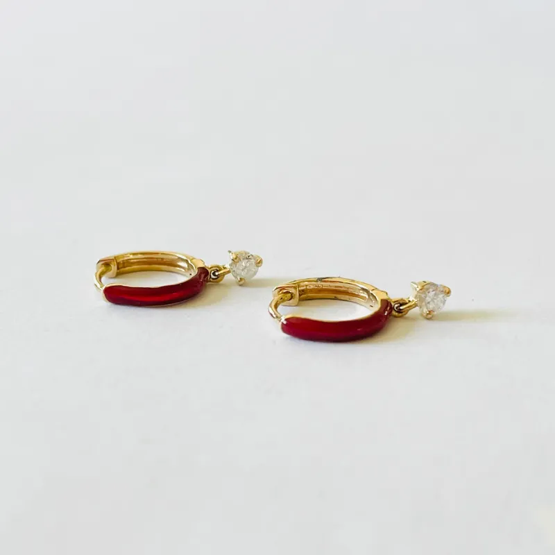 enamel single stone diamond huggies, 10 mm sold by Theodosia