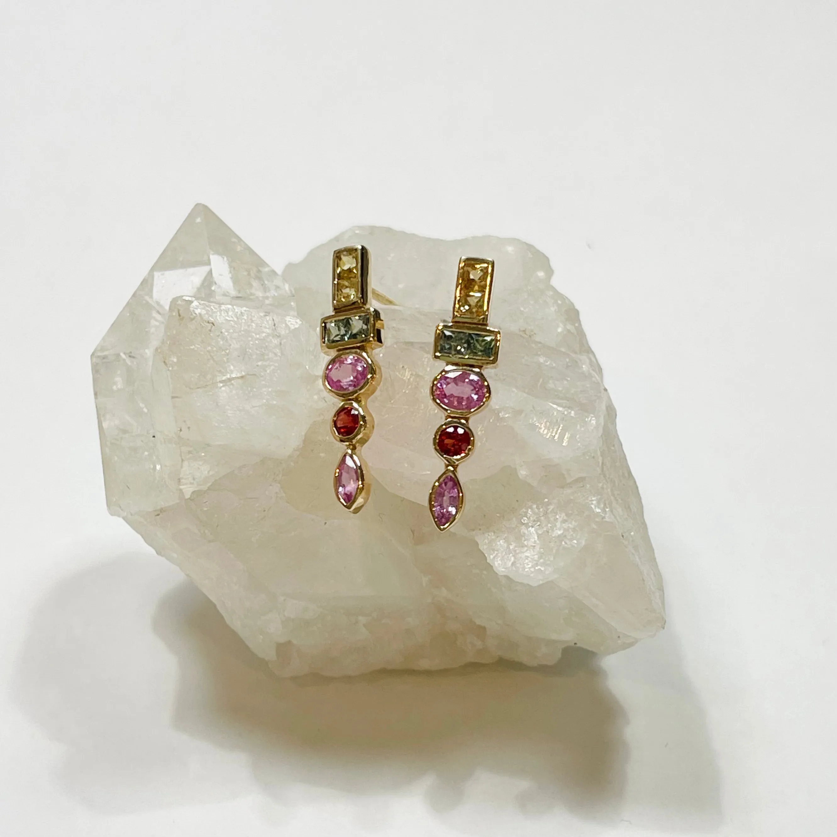 stacked geometric gemstone earrings sold by Theodosia product image thumbnail 2
