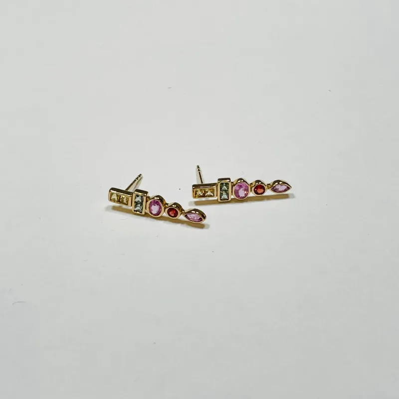 stacked geometric gemstone earrings sold by Theodosia