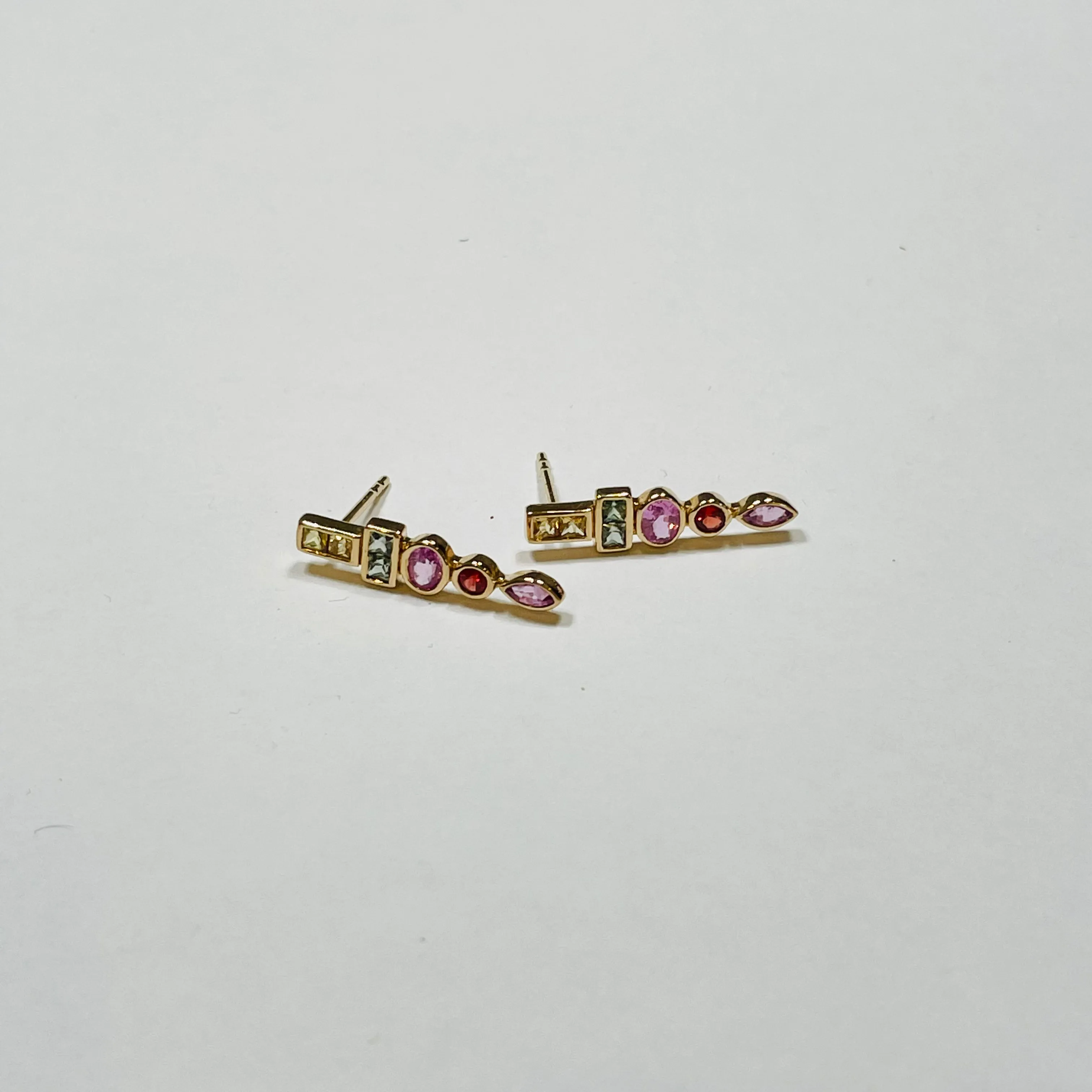 stacked geometric gemstone earrings sold by Theodosia
