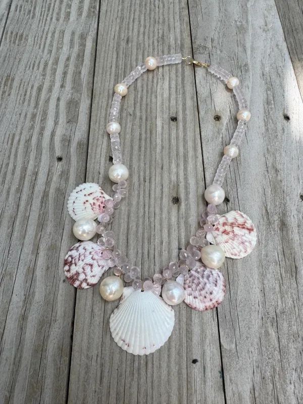 rose quartz shell collar sold by Theodosia