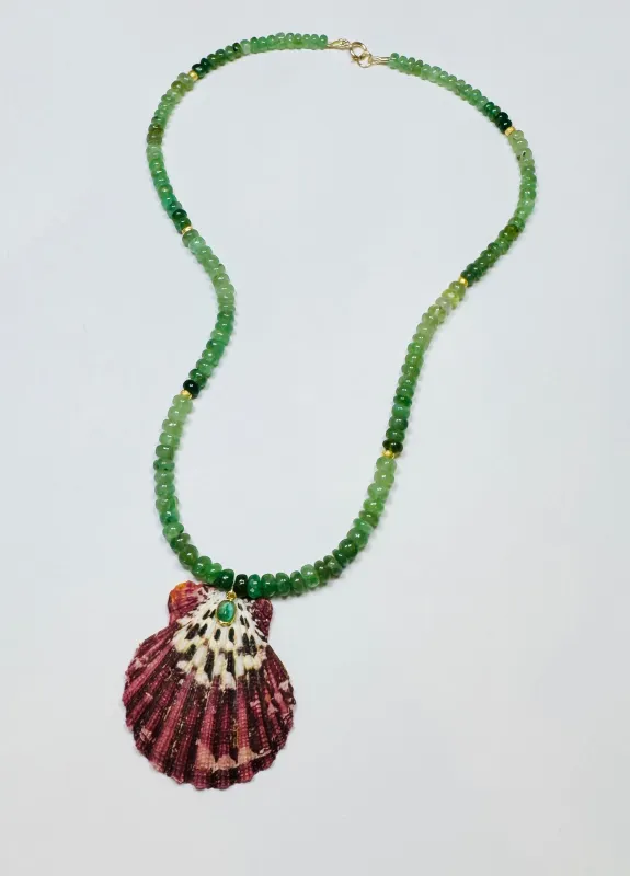 chrysoprase necklace with shell pendant sold by Theodosia