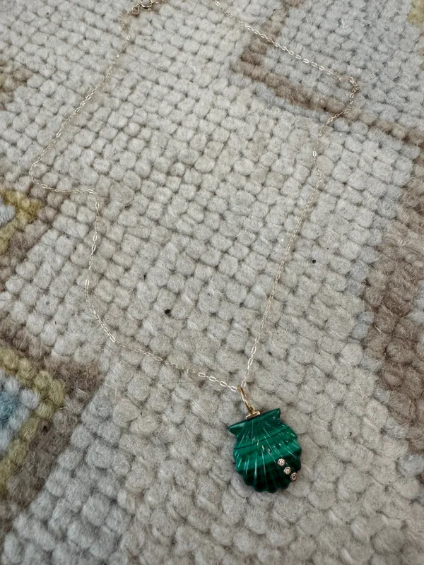 malachite shell on chain made by Theodosia