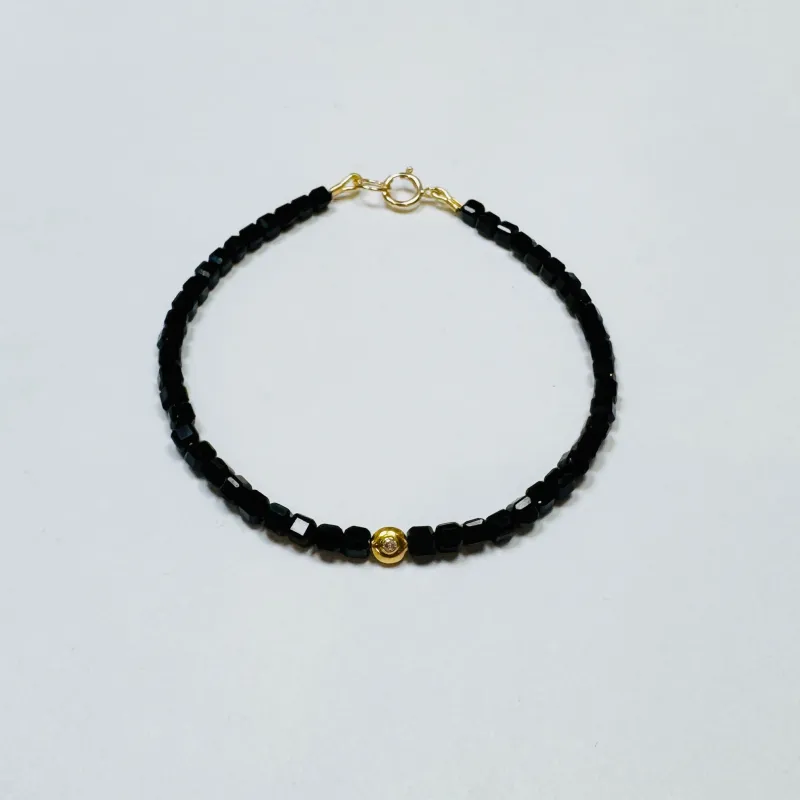 onyx block and diamond bead bracelet sold by Theodosia