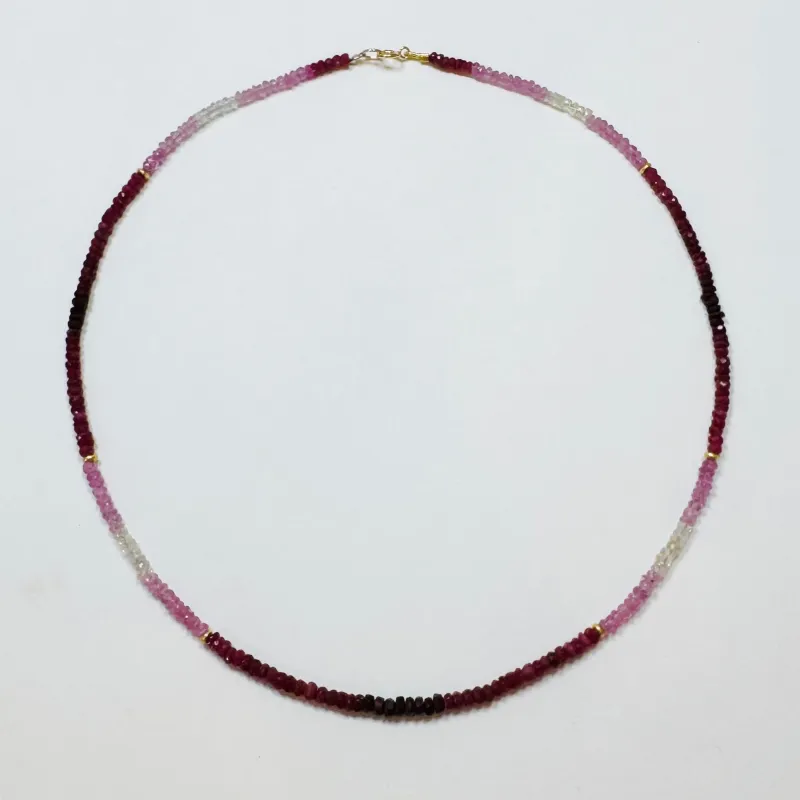 shaded ruby and gold bead heishi cut necklace sold by Theodosia