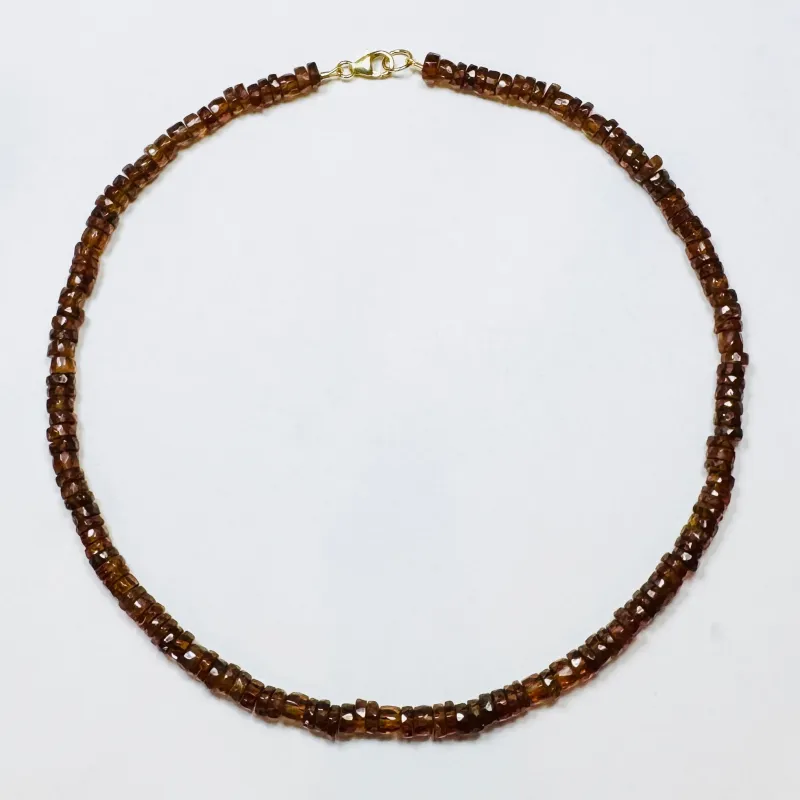 hessonite garnet heishi cut candy necklace sold by Theodosia